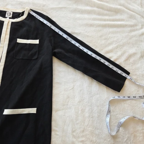 Anne KleinTipped Patch-Pocket Cardigan Women's Medium Black Open Front - Picture 13 of 15